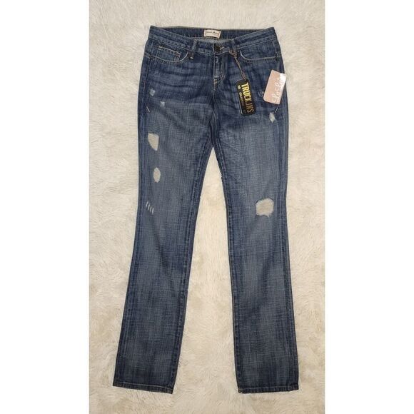 TRUCK JEANS Size 26 Boyfriend Straight Leg Blue Jean Denim Stretch Low Rise USA - Picture 1 of 9